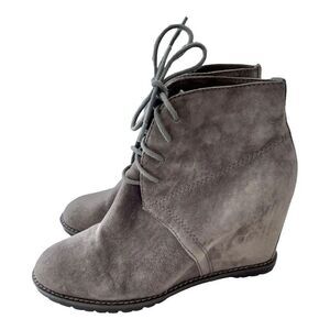 TRASK Womens Tatum Wedges Brown Suede Lace-Up Ankle Boots Booties Solid Shoes 7